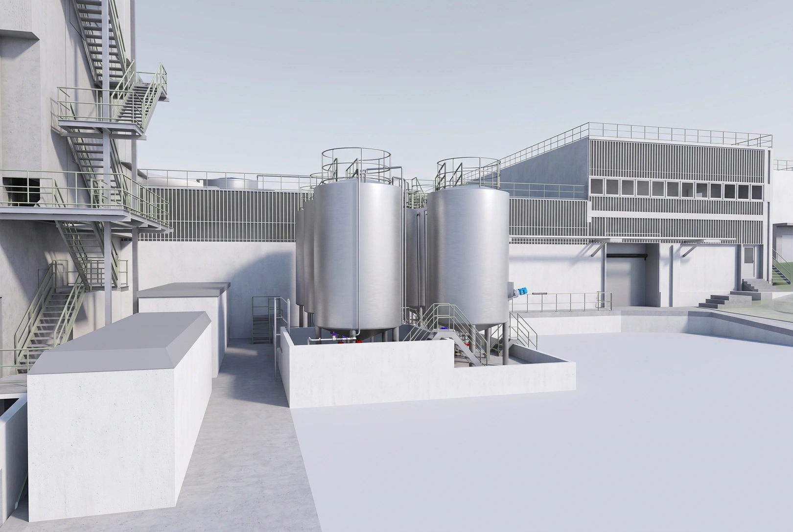 BIM model of the plant's tank yard, next to the tower stairs