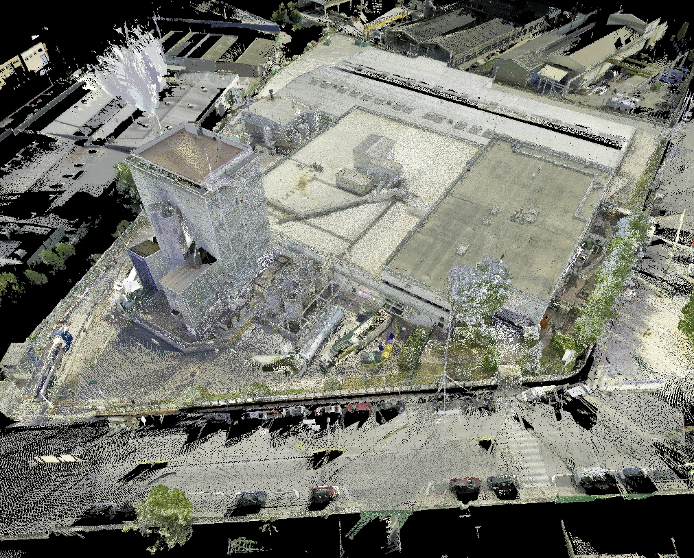 Point cloud from the scan of the whole site, seen from the air