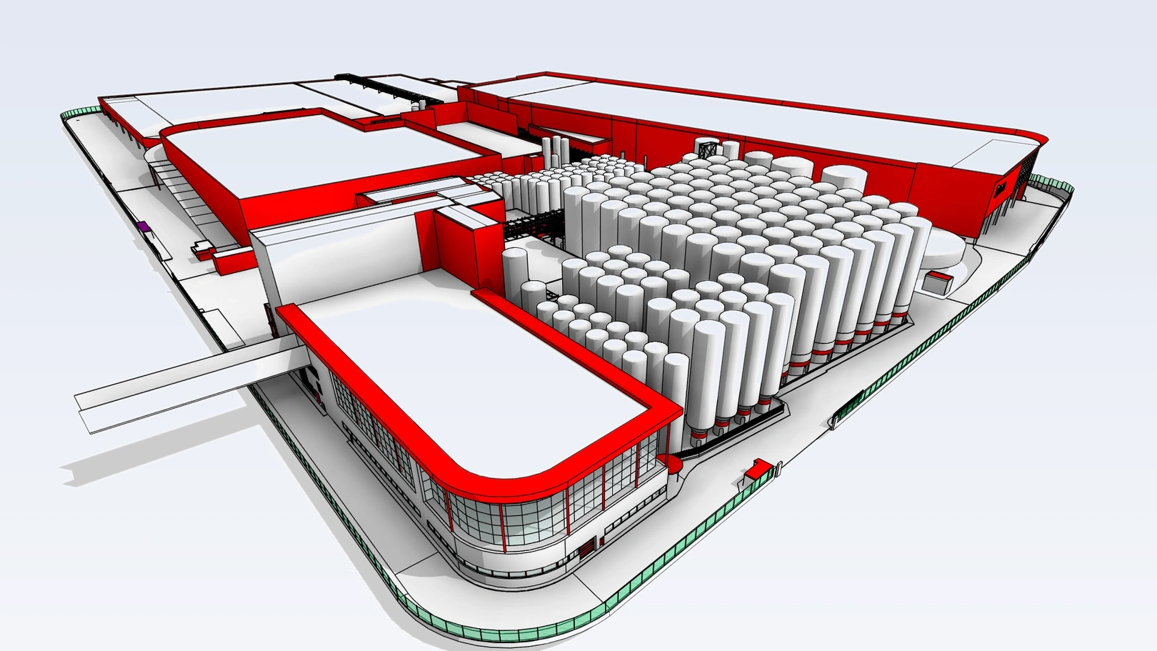 Modelo BIM de la planta cervecera desde el mismo punto de vista que la nube de puntos