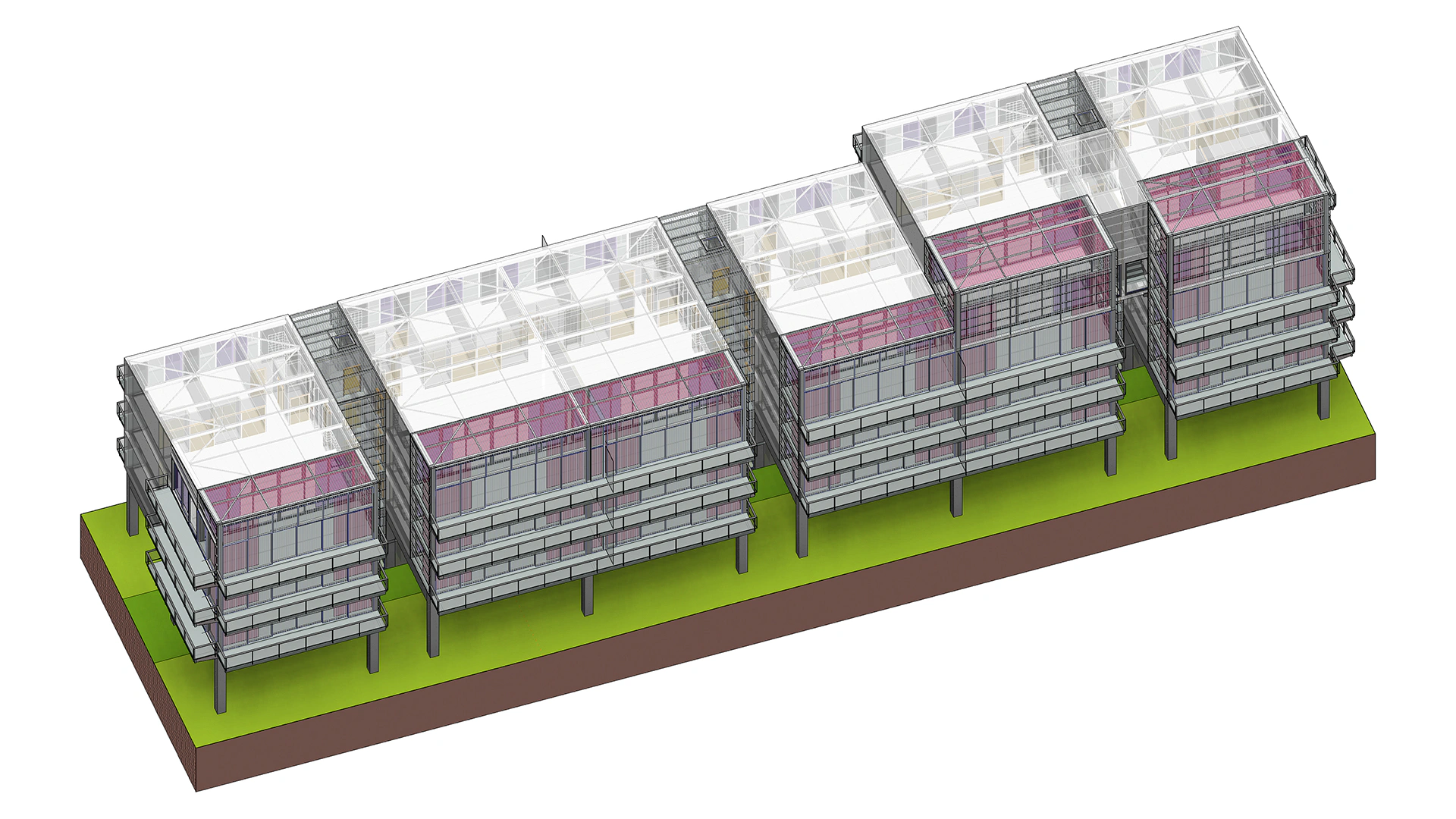 Vista general del modelo BIM de un complejo residencial de construcción industrializada