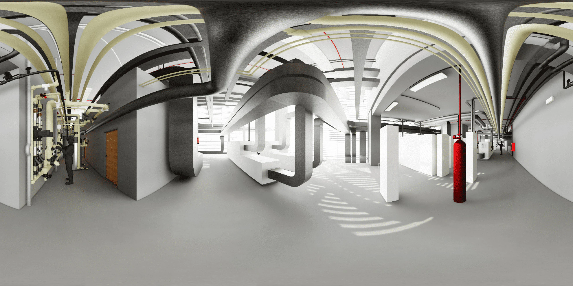 Panorámica equirectangular de 360° del interior de la clínica modelada en BIM