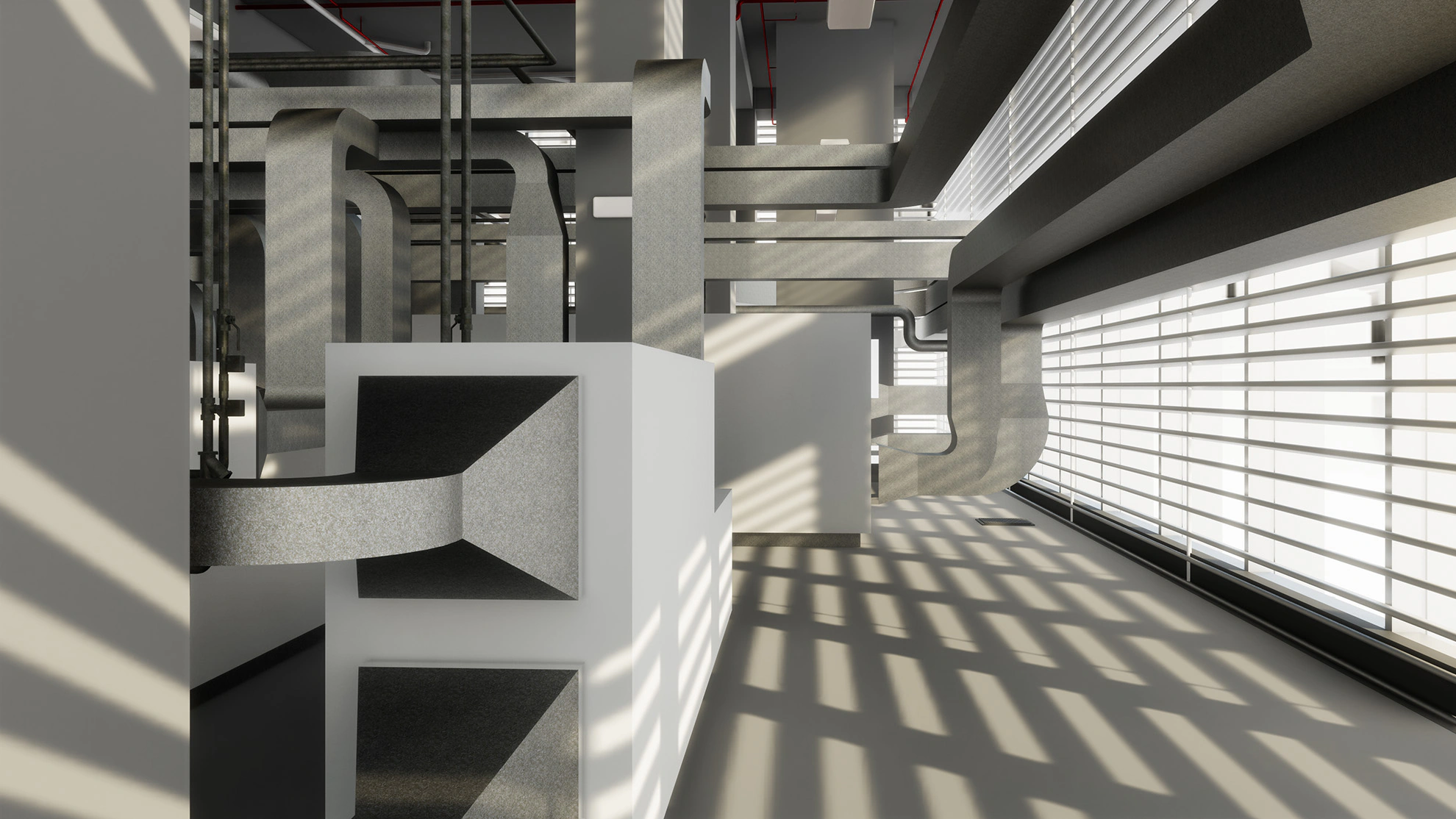 Modelo BIM de la planta técnica de la clínica, donde se concentra la maquinaria