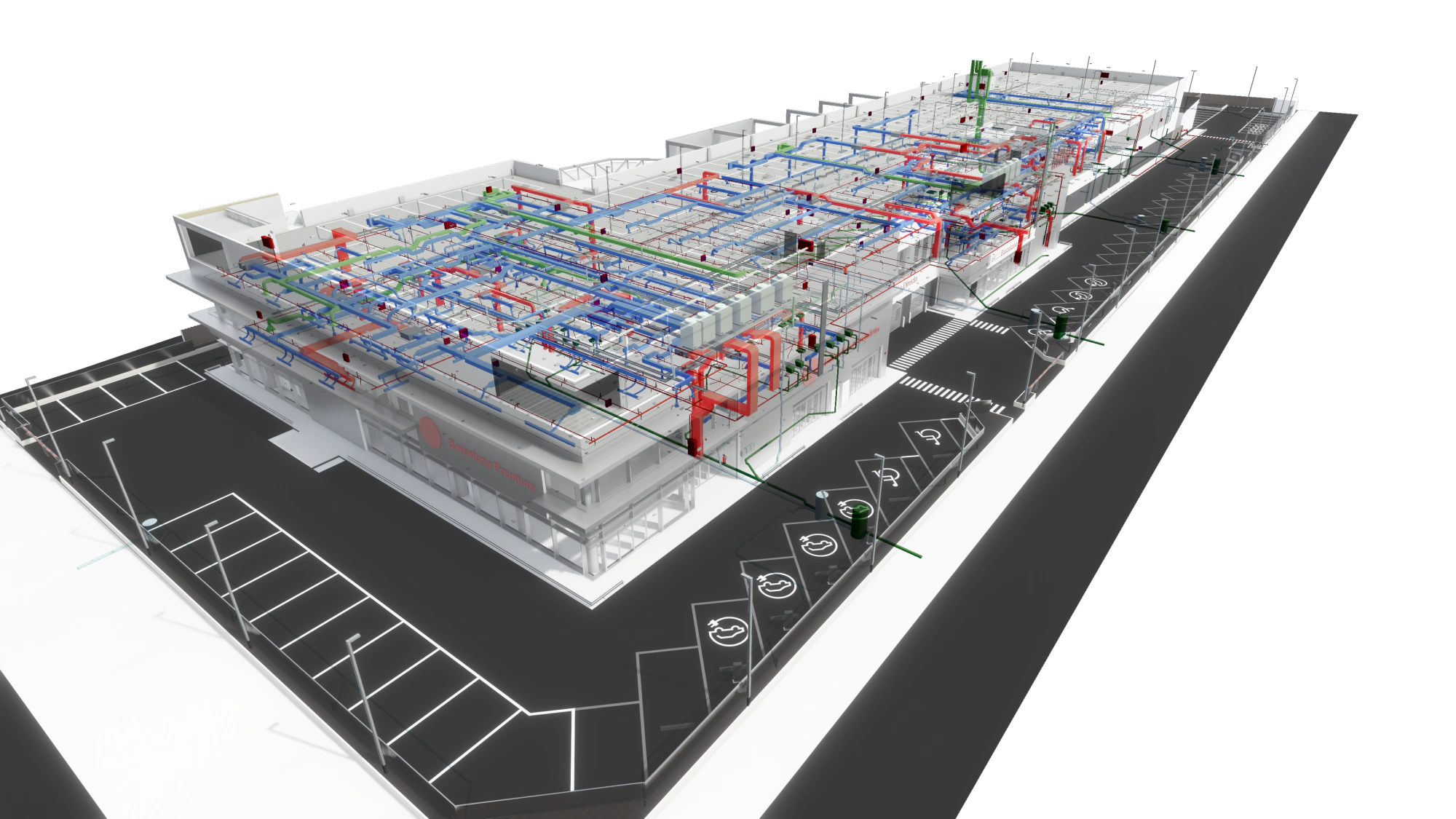 Vista general del modelo BIM del concesionario con todas sus instalaciones