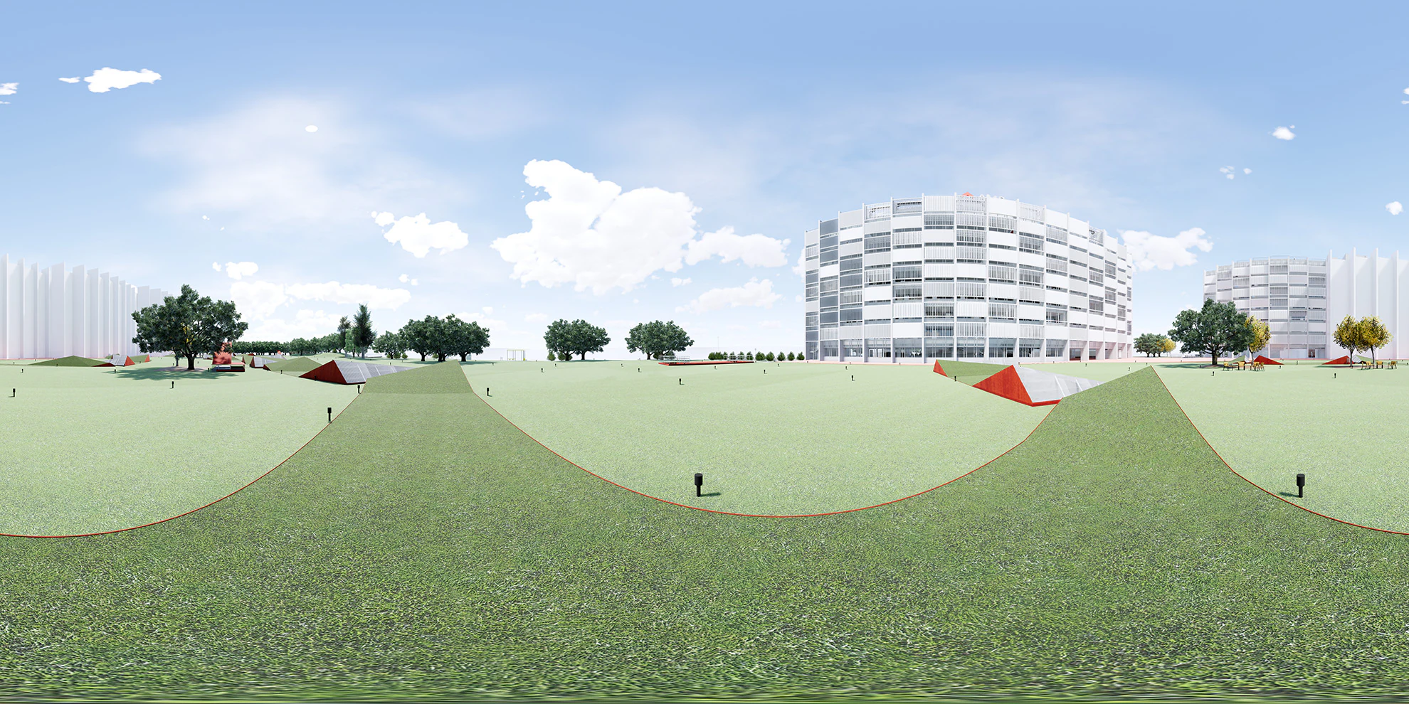 Panorámica equirectangular de 360° del interior de la sede modelada en BIM