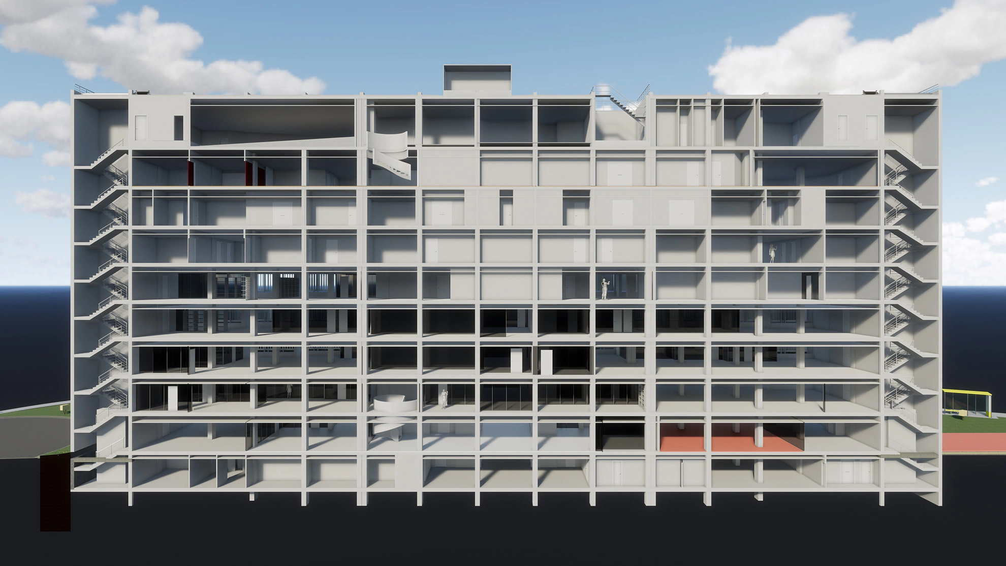 El mismo edificio seccionado, con las plantas a la vista