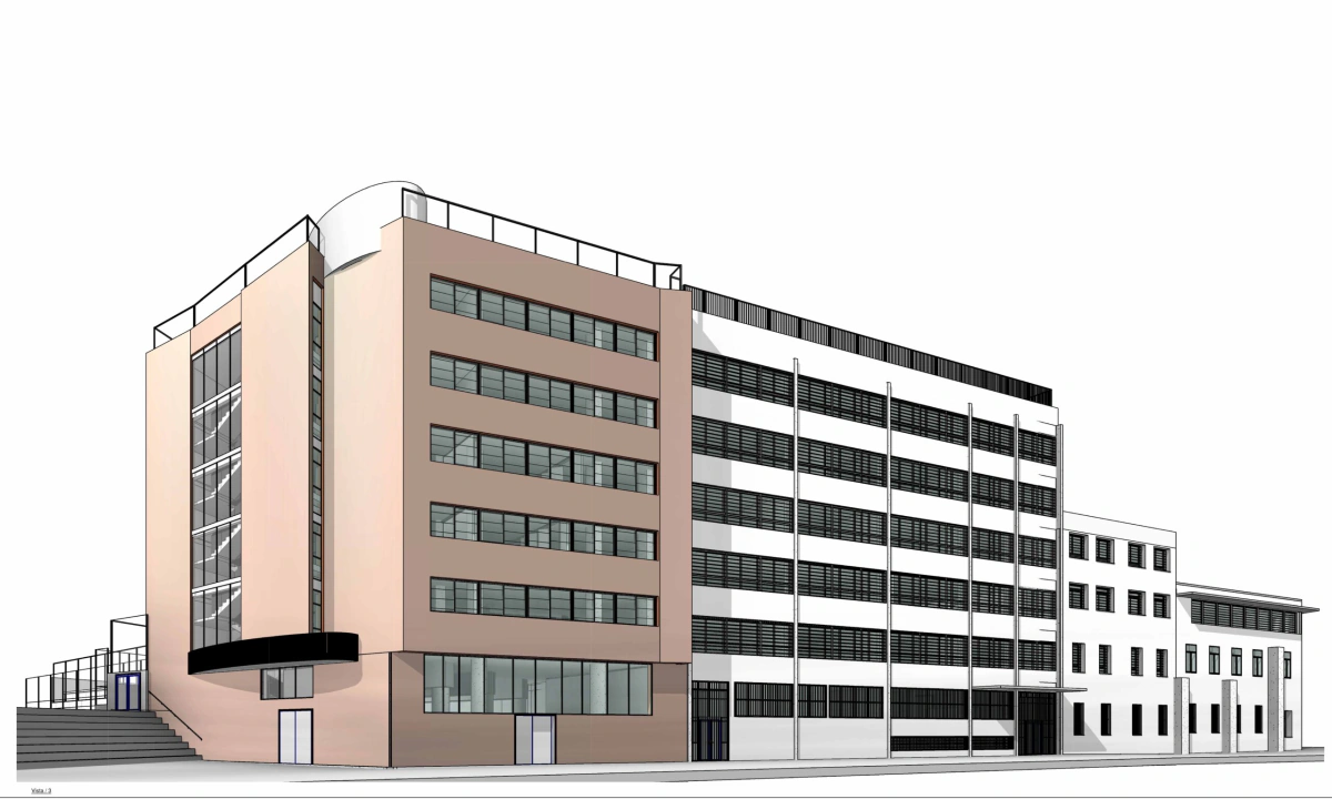Modelo BIM de la Escola Jesuïtes El Clot integrada en una manzana del Eixample de Barcelona