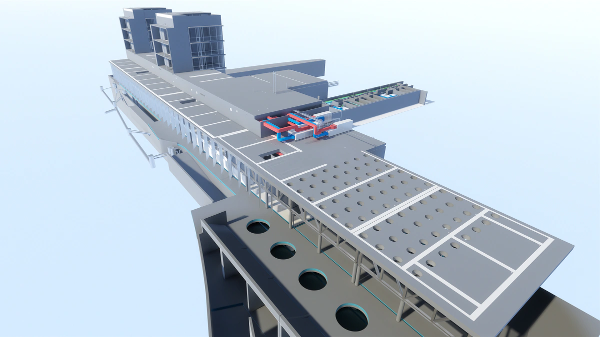 Modelo BIM de la ampliación del Hospital del Mar de Barcelona en vista aérea