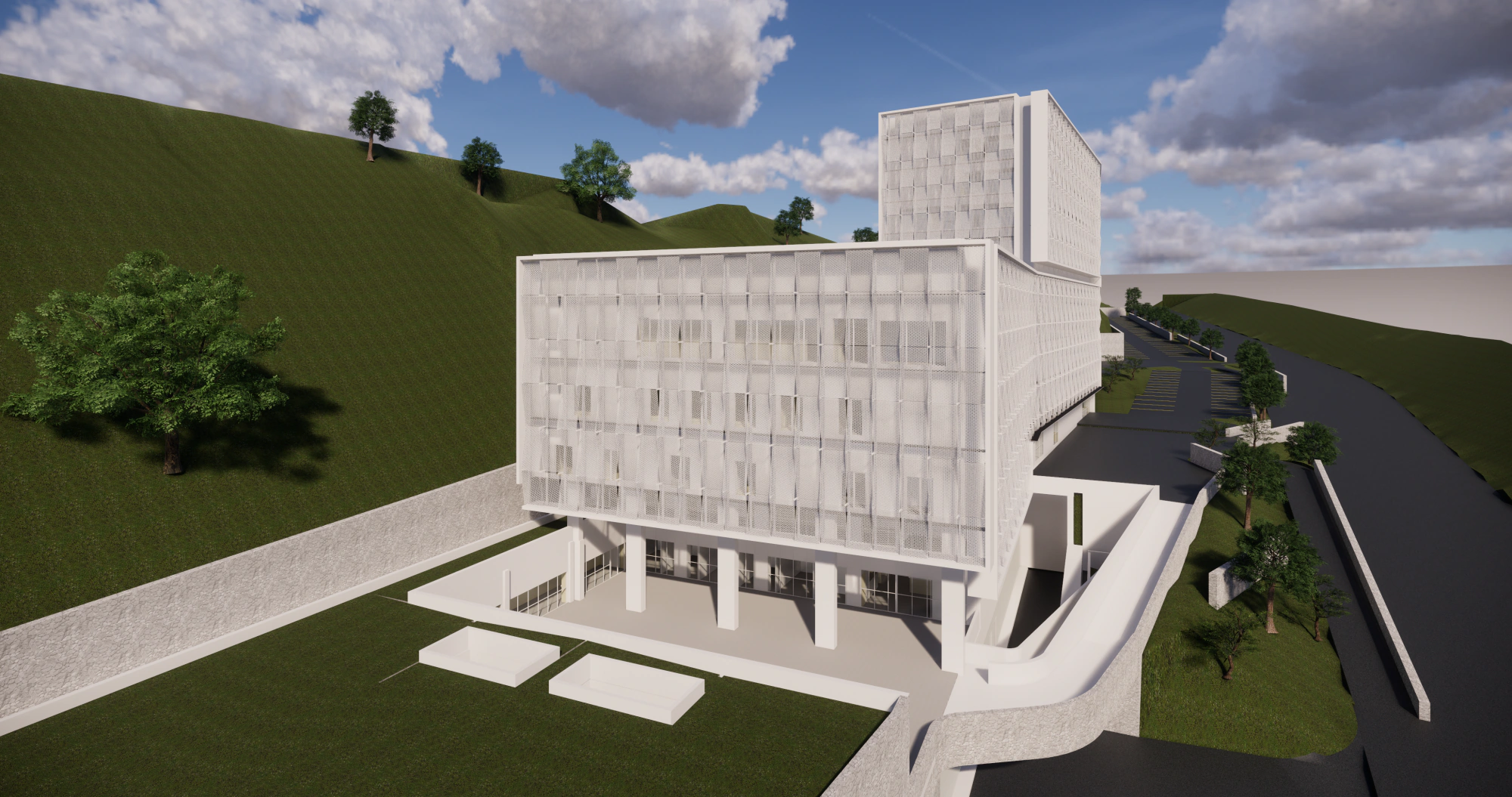 Vista exterior del modelo BIM del hospital