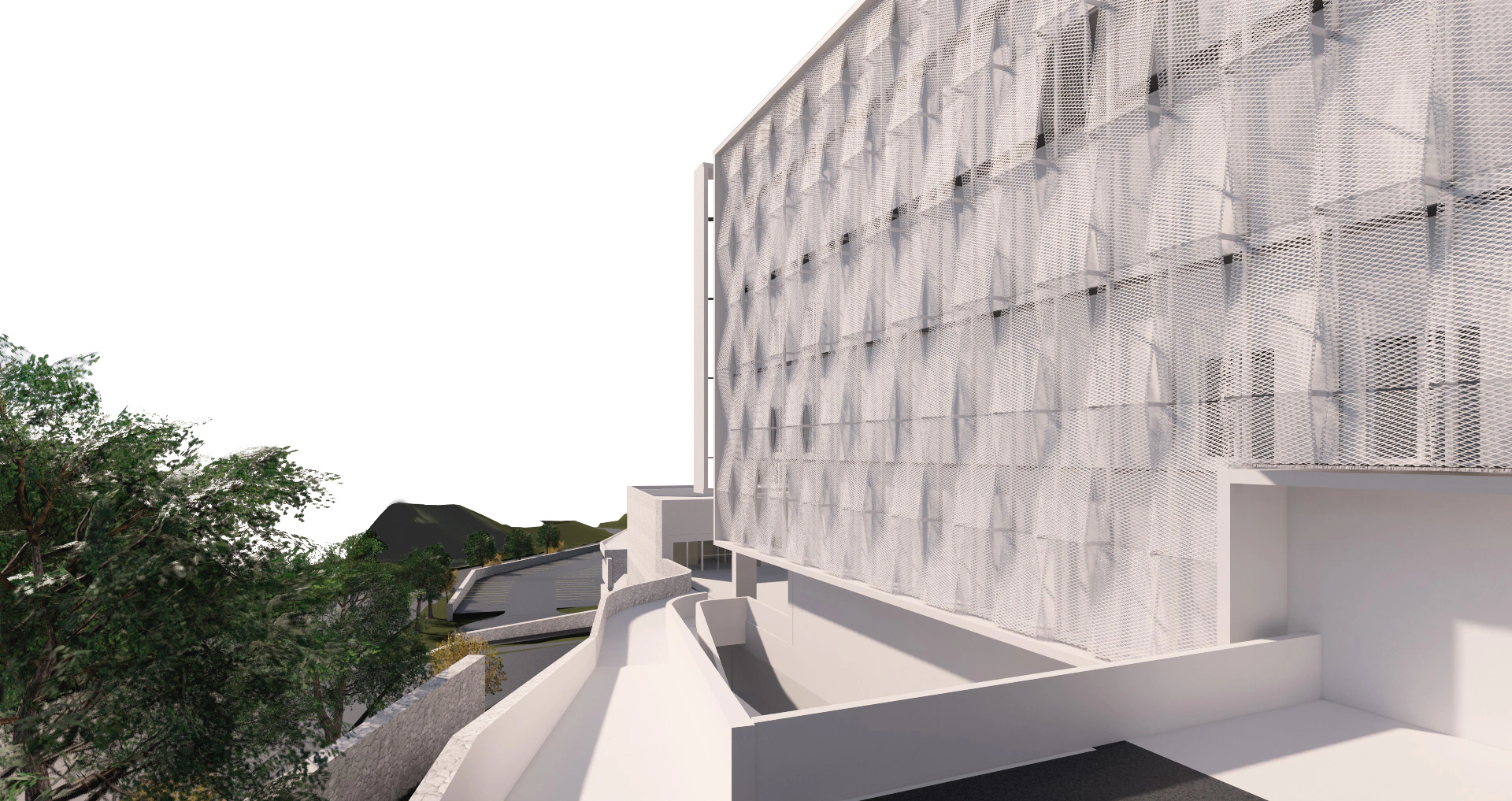 Entrada peatonal del hospital modelada en BIM