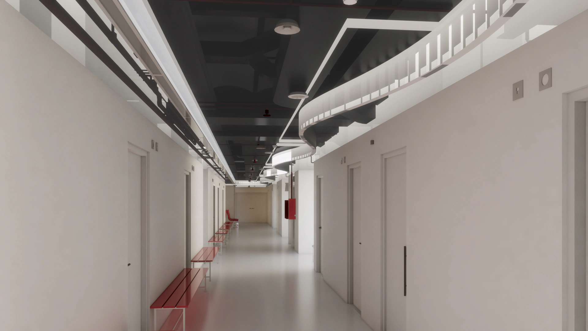Vista interior de una sala del área materno-infantil modelada en BIM