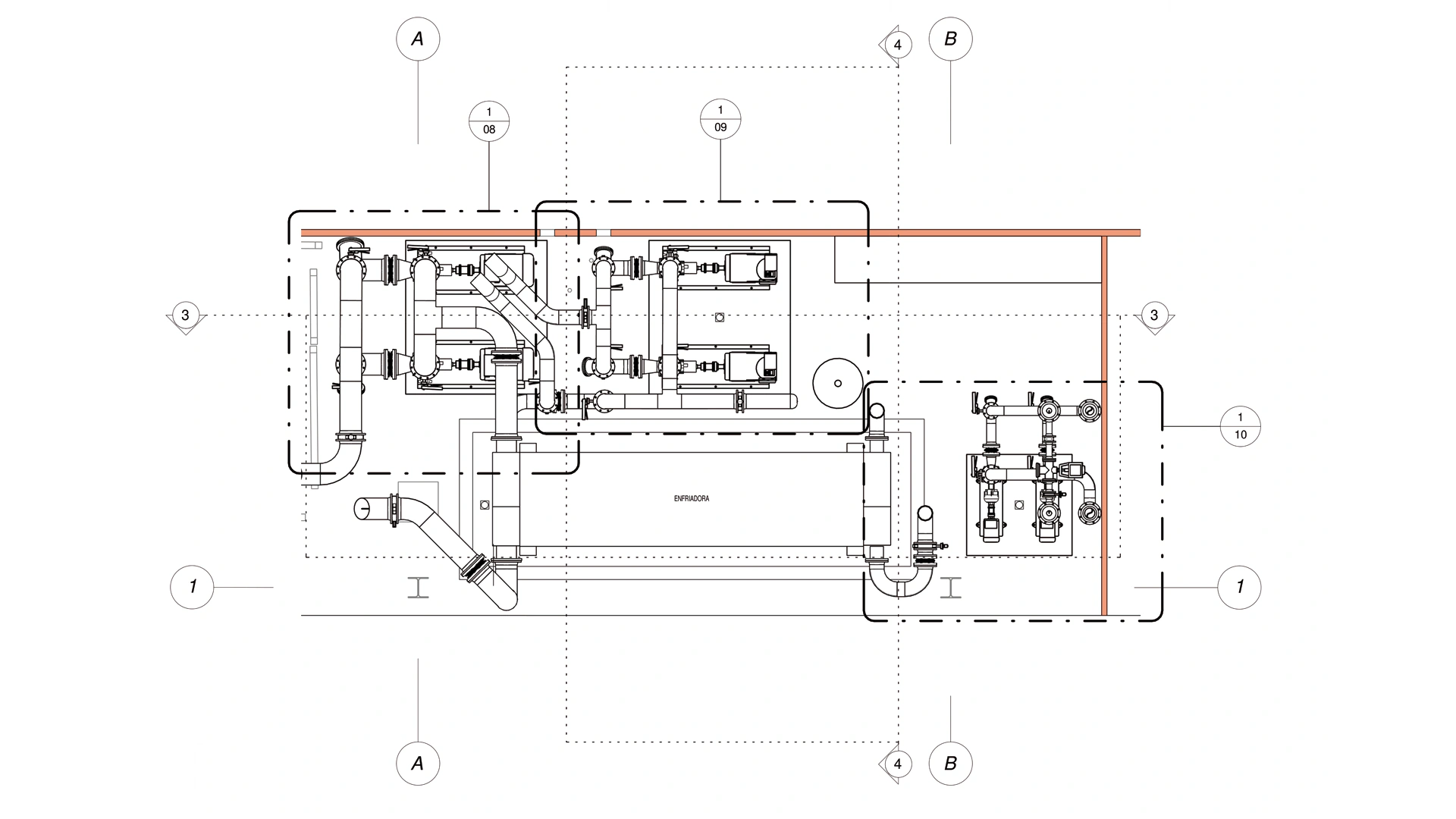 Plano de implantación de los nuevos grupos de bombeo generado desde el modelo BIM