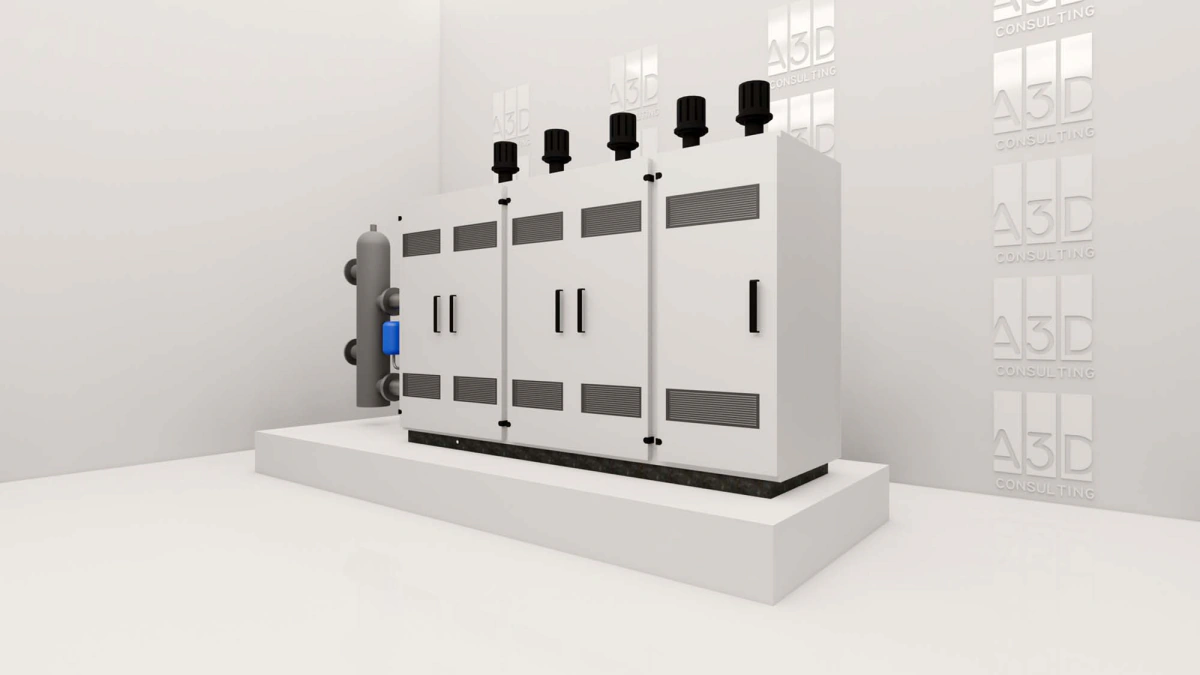 Render de equipos de fontanería y climatización modelados como objetos BIM paramétricos